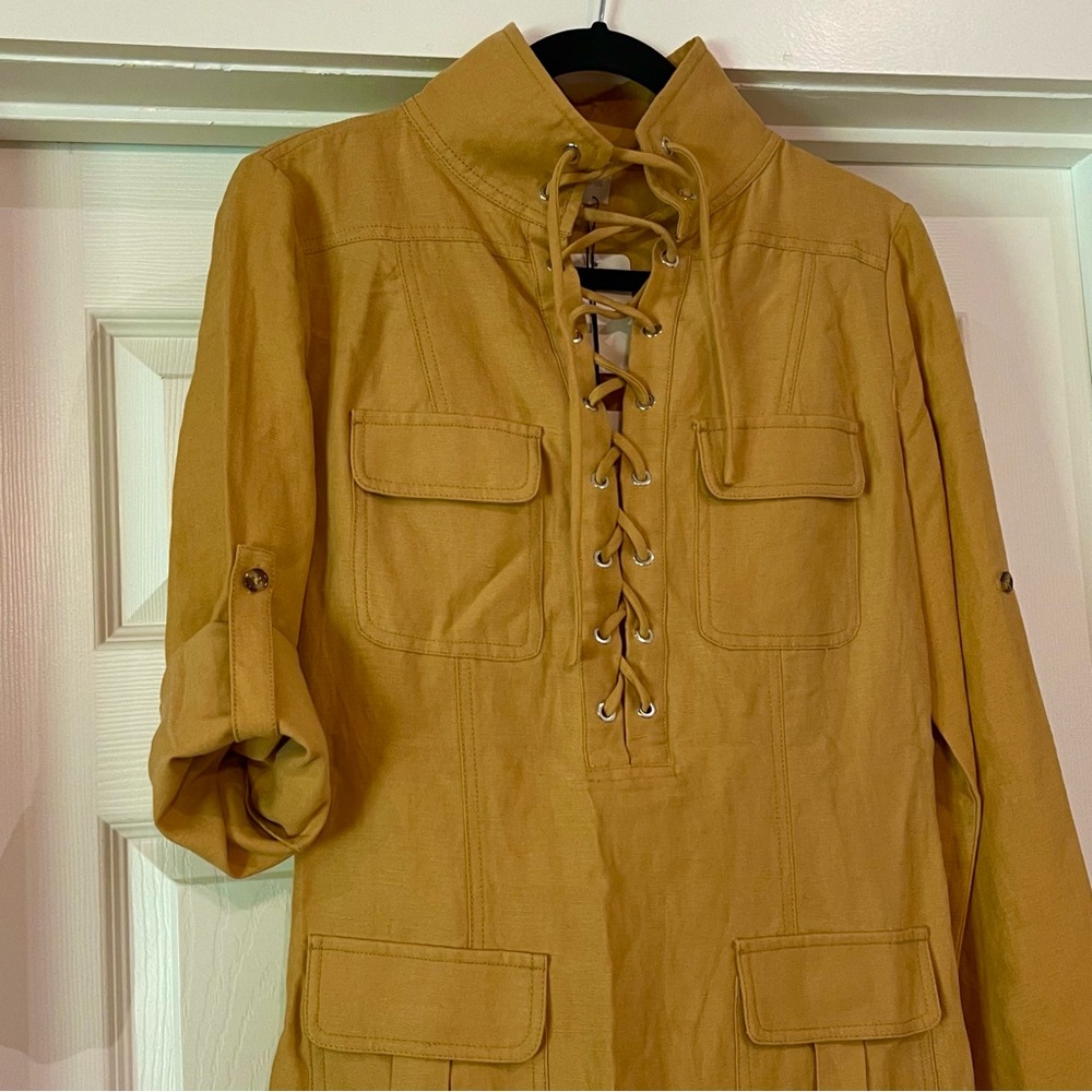 Devine Heritage. Lace Up Mini Safari Dress in Driftwood - Picture 6 of 9